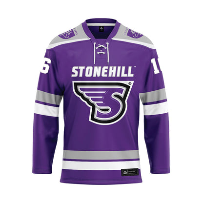 Stonehill - NCAA Men's Ice Hockey : Joel Lehtinen - Purple Hockey Jersey-0