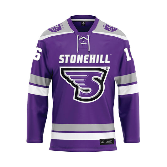 Stonehill - NCAA Men's Ice Hockey : Joel Lehtinen - Purple Hockey Jersey-0