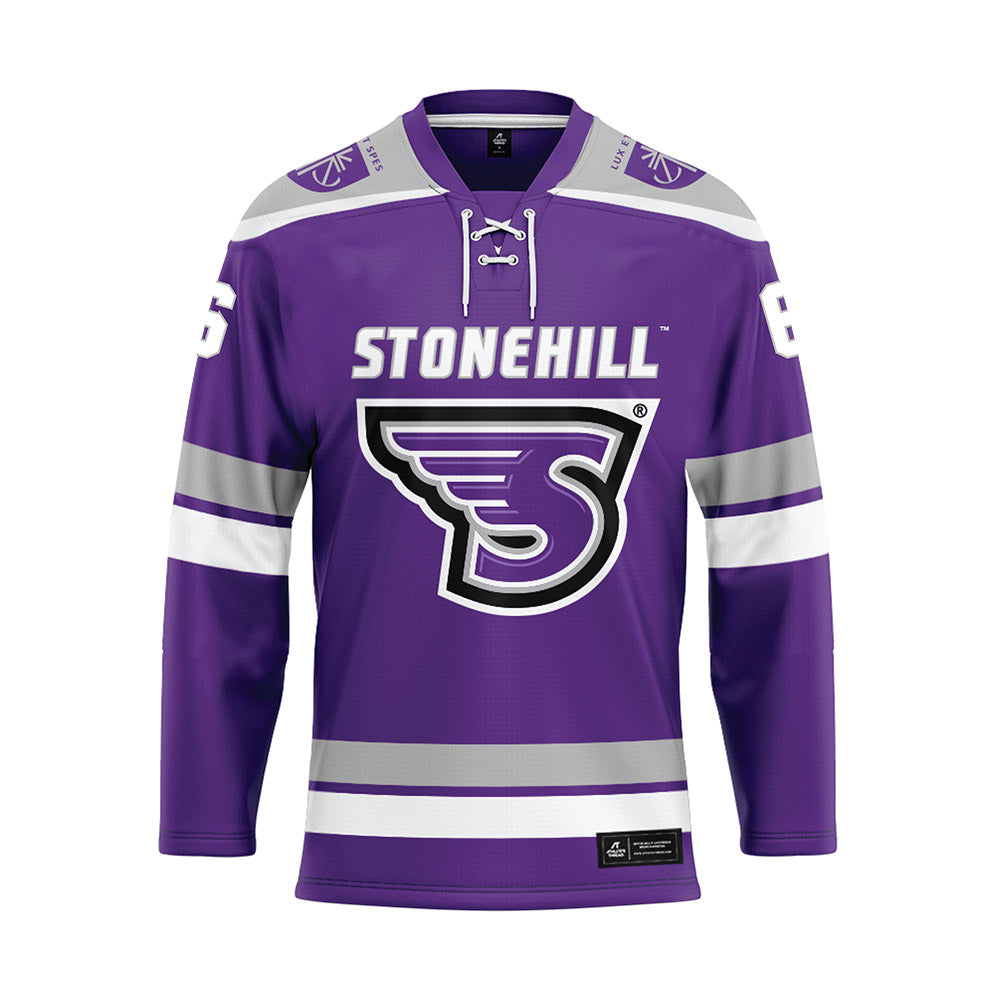 Stonehill - NCAA Men's Ice Hockey : Justin Gibson - Purple Hockey Jersey-0