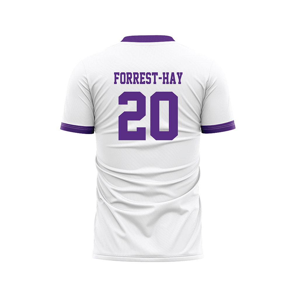Stonehill - NCAA Men's Soccer : James Forrest-Hay - White Soccer Jersey-1