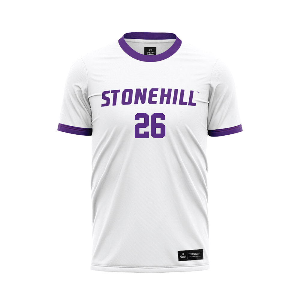 Stonehill - NCAA Men's Soccer : Amman Muzaffar - White Soccer Jersey-0