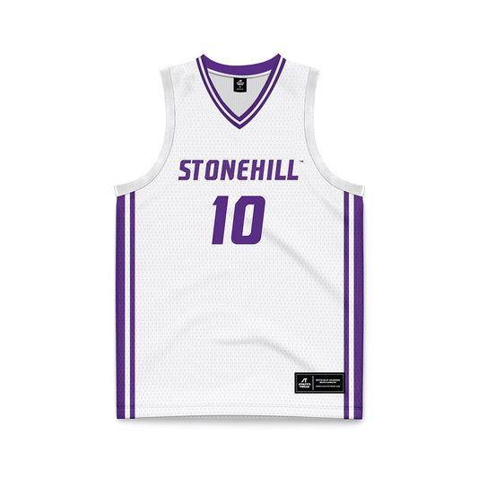 Stonehill - NCAA Women's Basketball : Sharn Hayward - White Basketball Jersey-0