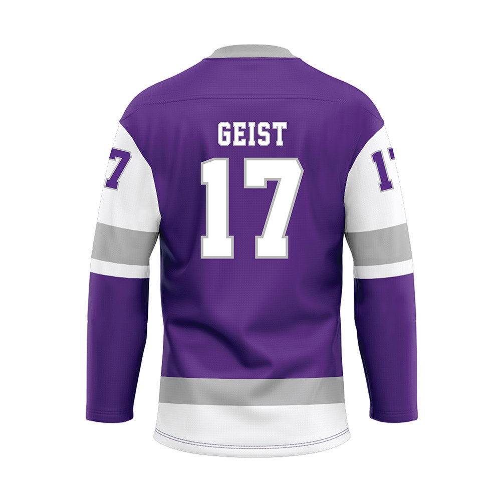 Stonehill - NCAA Women's Ice Hockey : Lily Geist - Purple Hockey Jersey-1