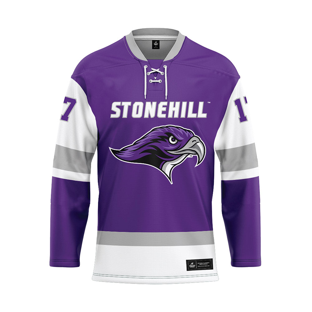 Stonehill - NCAA Women's Ice Hockey : Lily Geist - Purple Hockey Jersey-0