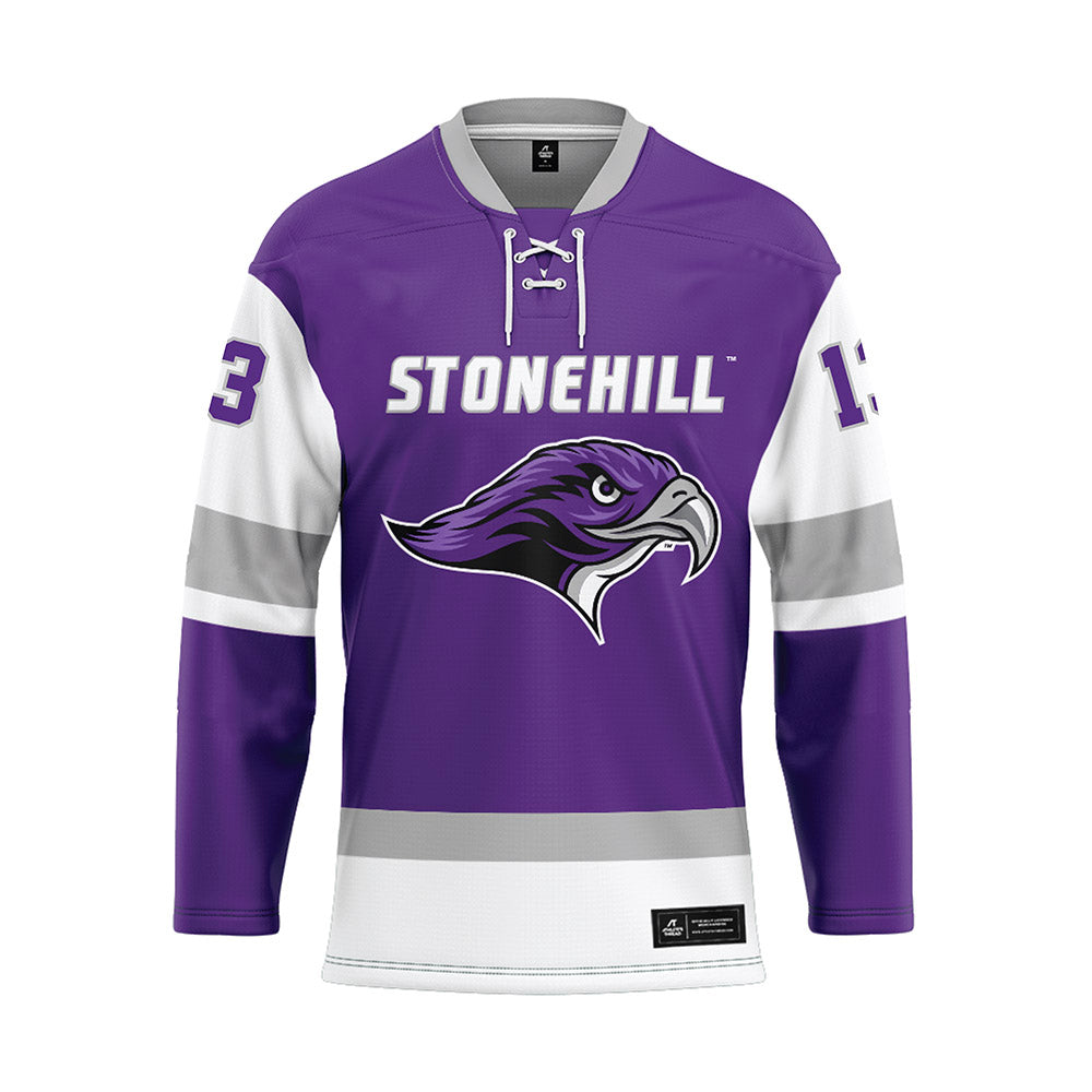 Stonehill - NCAA Women's Ice Hockey : Gracie Sacca - Purple Hockey Jersey-0