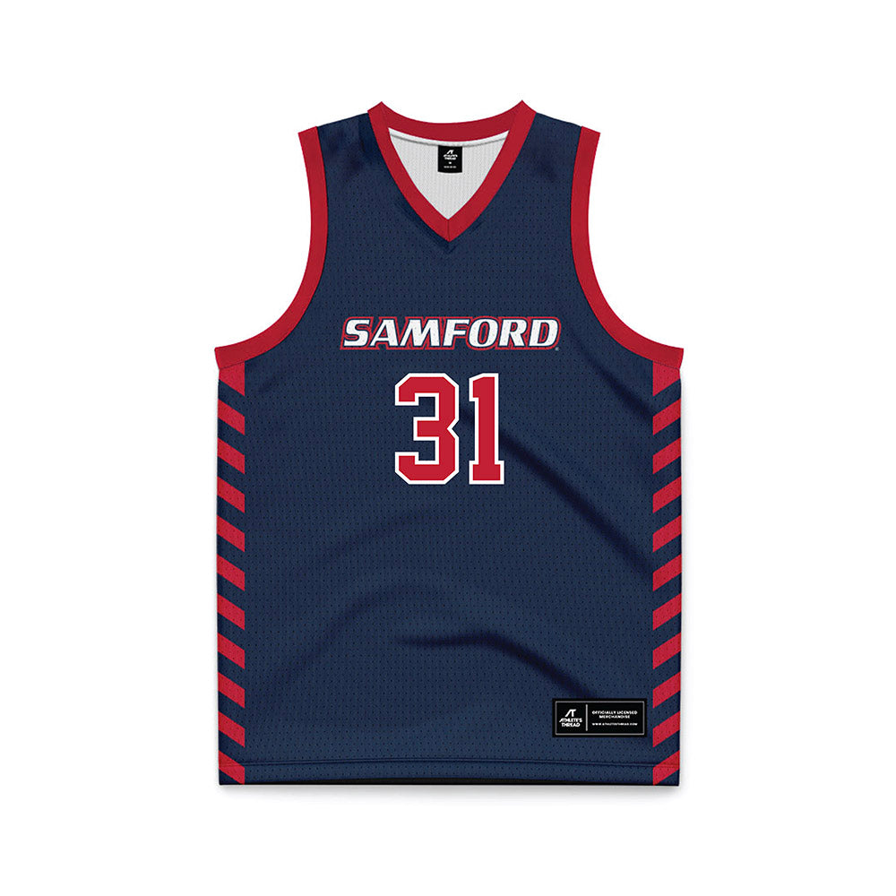 Samford - NCAA Men's Basketball : Joshua Hughes - 2024 Navy Basketball Jersey