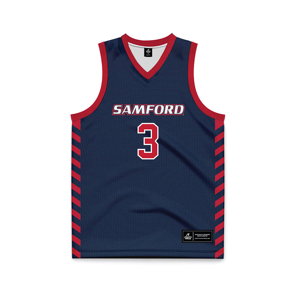 Samford - NCAA Men's Basketball : Trey Fort - 2024 Navy Basketball Jersey-0