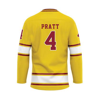 Calvin - NCAA Men's Ice Hockey : Holden Pratt - Gold Hockey Jersey-1