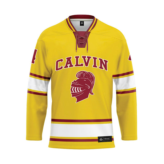Calvin - NCAA Men's Ice Hockey : Holden Pratt - Gold Hockey Jersey-0