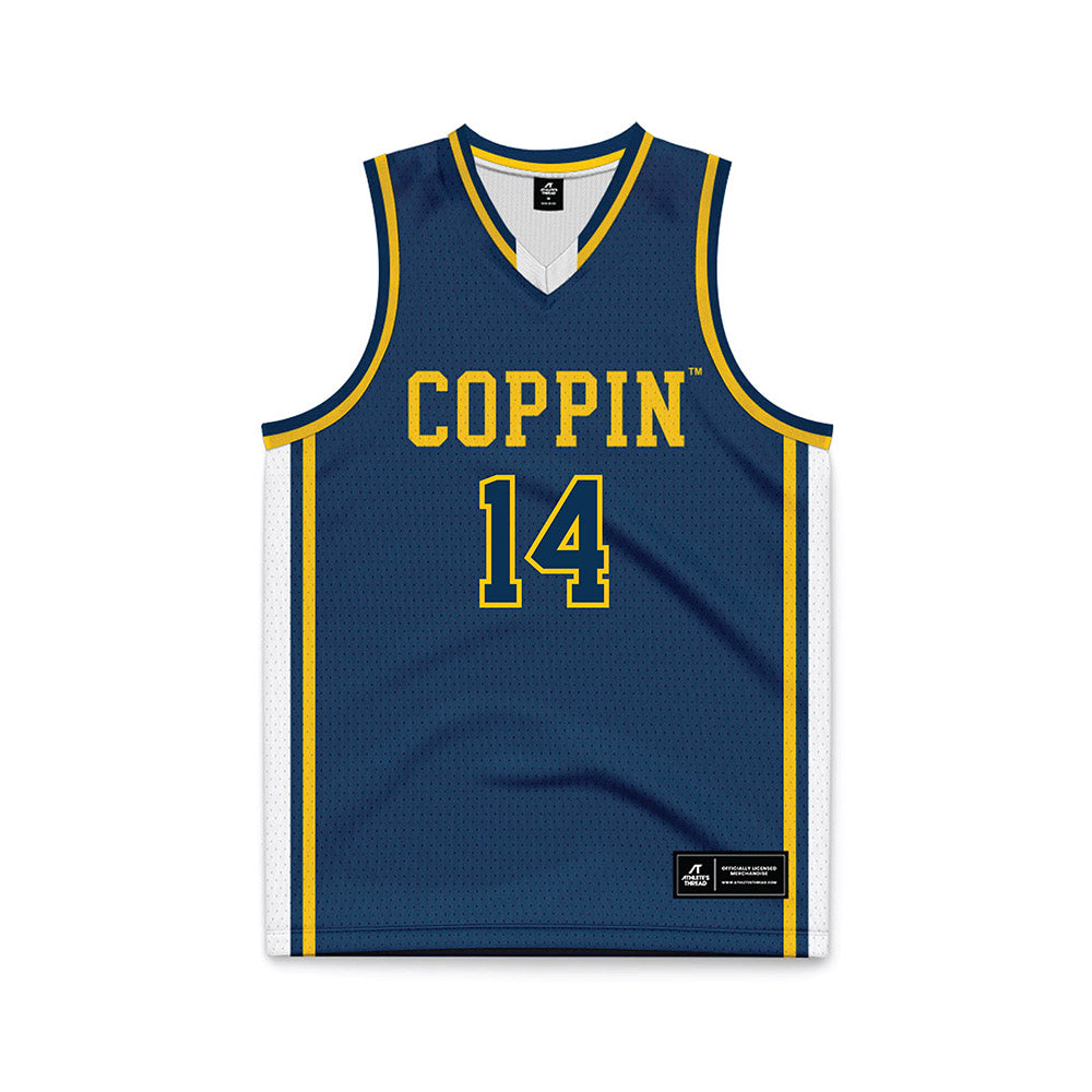 Coppin State - NCAA Men's Basketball : Jamari Piercy - Navy Basketball Jersey-0