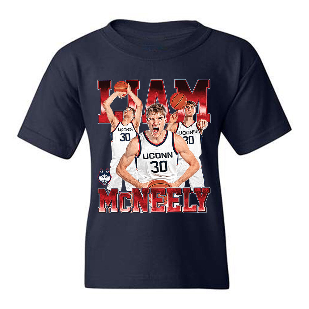 UConn - NCAA Men's Basketball : Liam McNeeley - Player Collage Youth T-Shirt-0