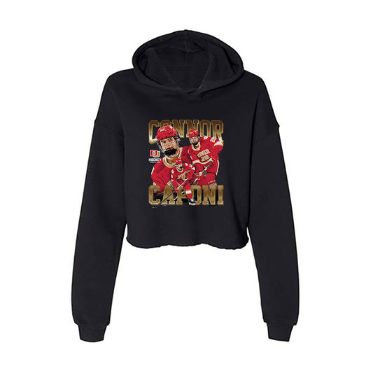 DU - NCAA Men's Ice Hockey : Connor Caponi - Player Collage Women's Crop Fleece Hoodie-0