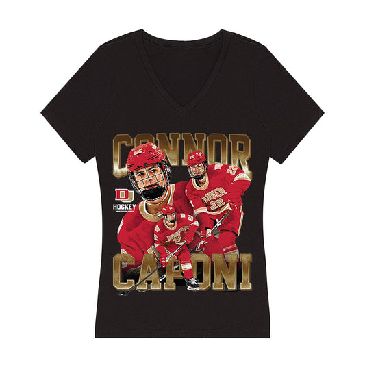 DU - NCAA Men's Ice Hockey : Connor Caponi - Player Collage Women's V-Neck T-Shirt-0