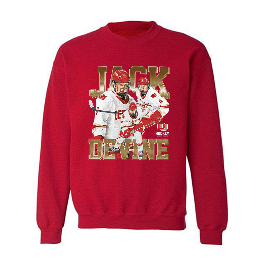 DU - NCAA Men's Ice Hockey : Jack Devine - Player Collage Crewneck Sweatshirt-0