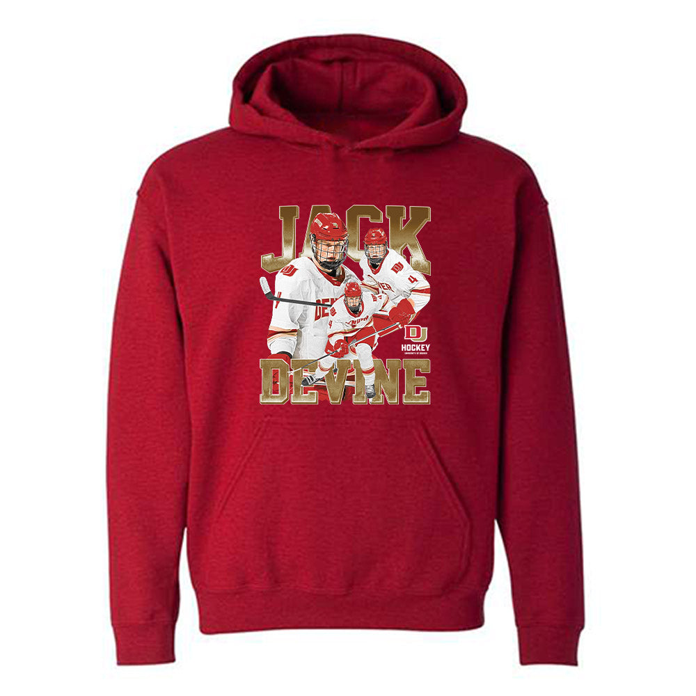 DU - NCAA Men's Ice Hockey : Jack Devine - Player Collage Hooded Sweatshirt-0