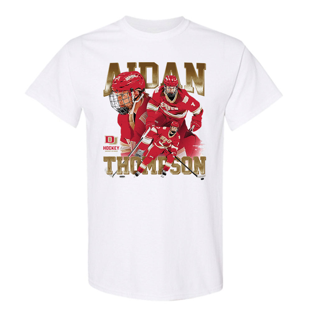 DU - NCAA Men's Ice Hockey : Aidan Thompson - Player Collage T-Shirt-0