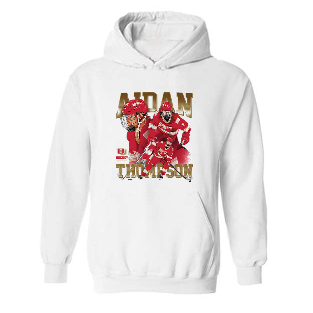 DU - NCAA Men's Ice Hockey : Aidan Thompson - Player Collage Hooded Sweatshirt-0
