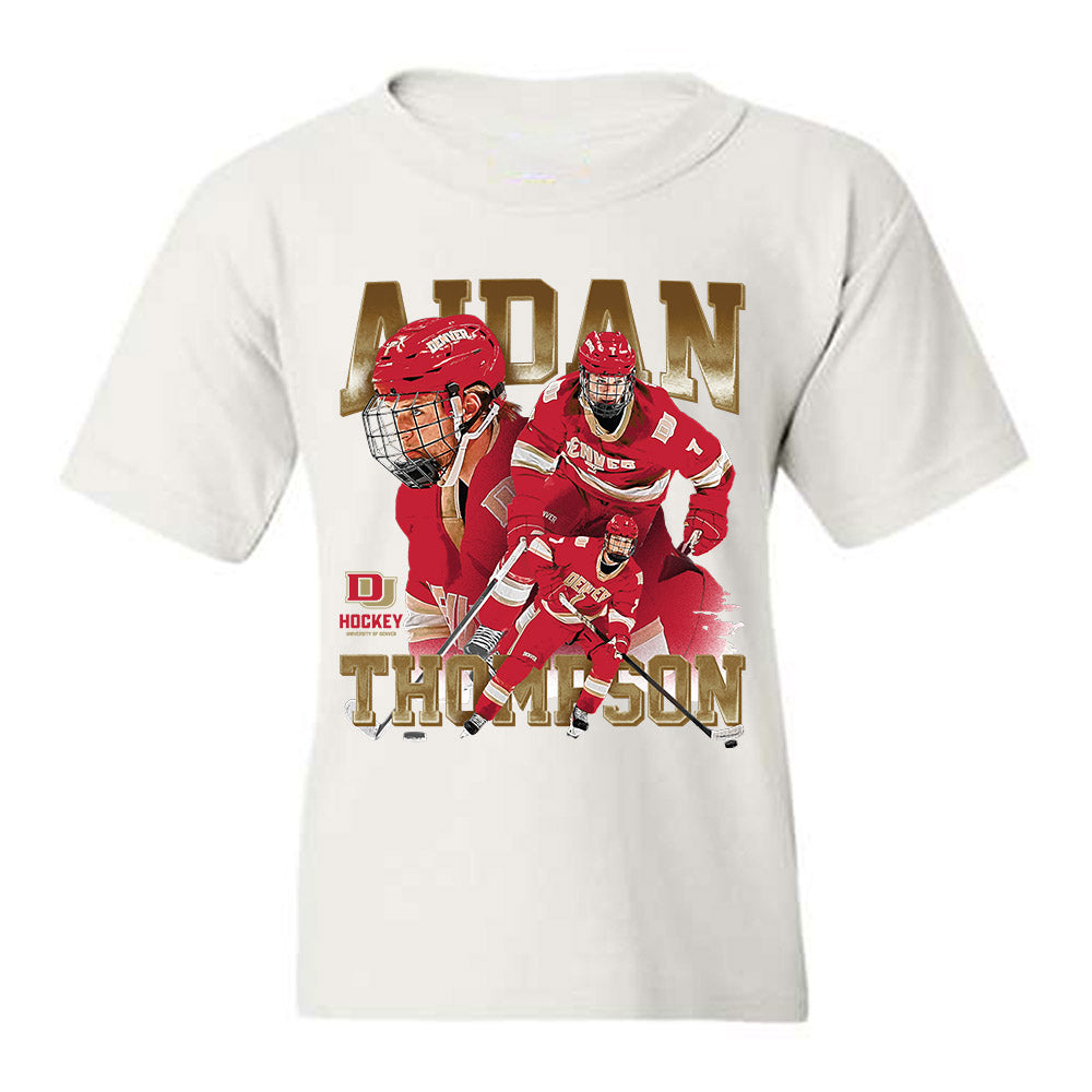 DU - NCAA Men's Ice Hockey : Aidan Thompson - Player Collage Youth T-Shirt-0