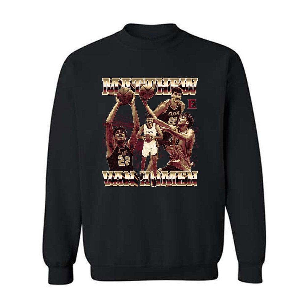 Elon - NCAA Men's Basketball : Matthew Van Komen - Player Collage Crewneck Sweatshirt-0