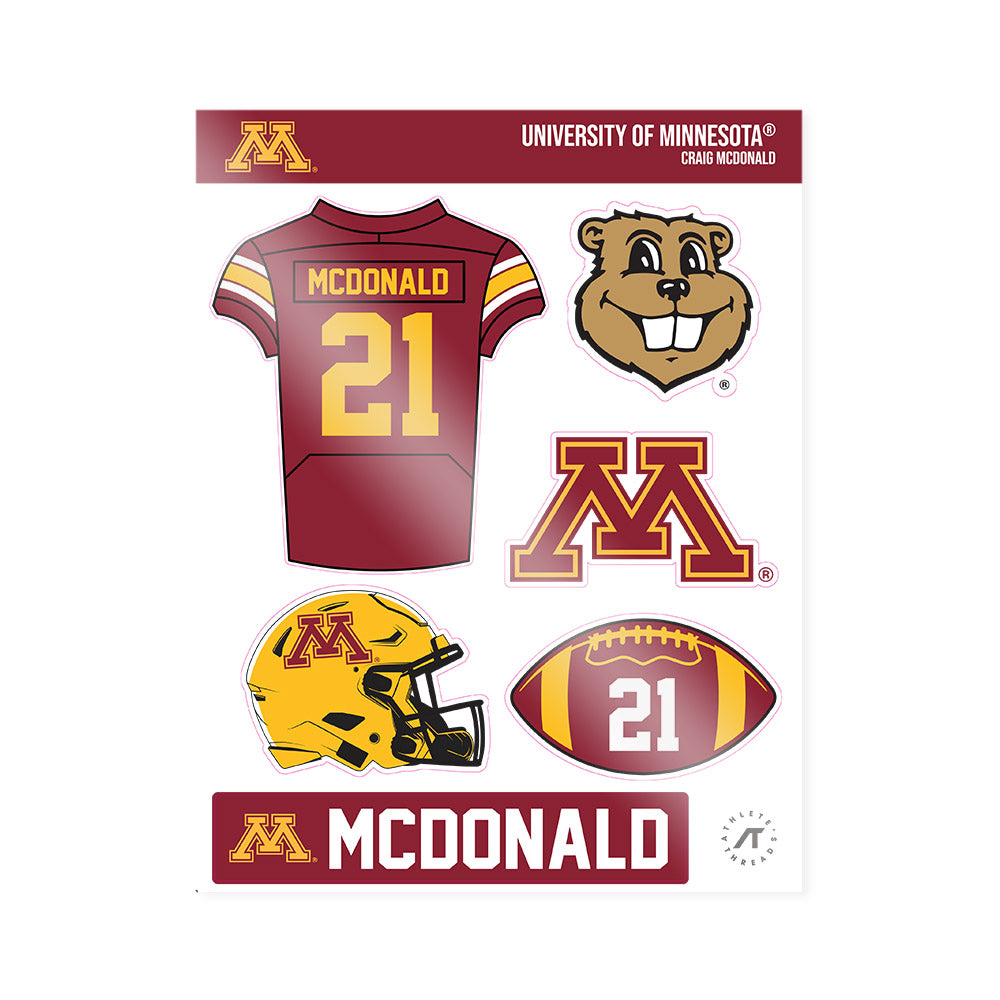 Minnesota - NCAA Football : Craig McDonald - Sticker Sheet-0