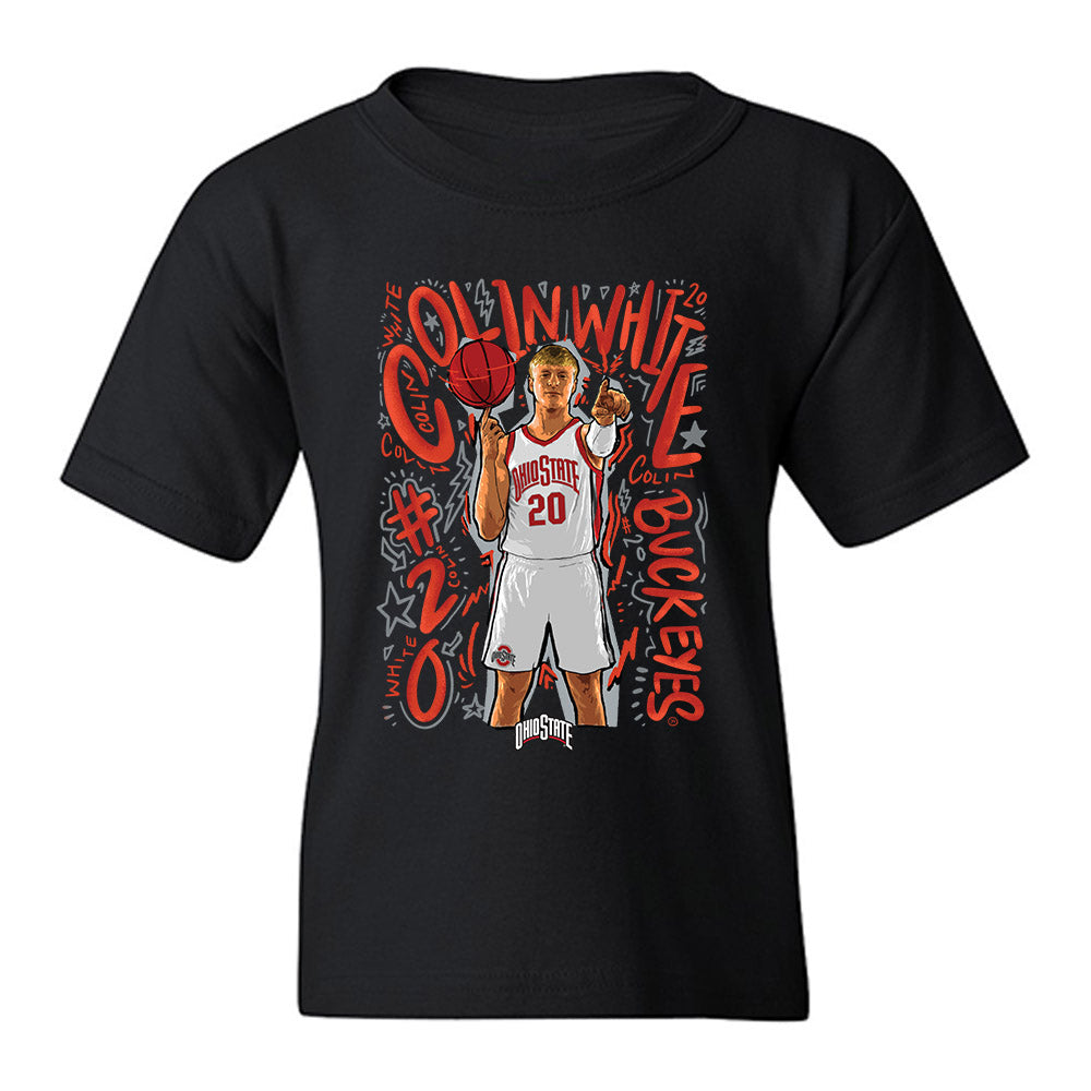 Ohio State - NCAA Men's Basketball : Colin White - Player Collage Youth T-Shirt-0