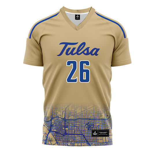 Tulsa - NCAA Men's Soccer : Trajan Wormington - Old Gold Soccer Jersey-0