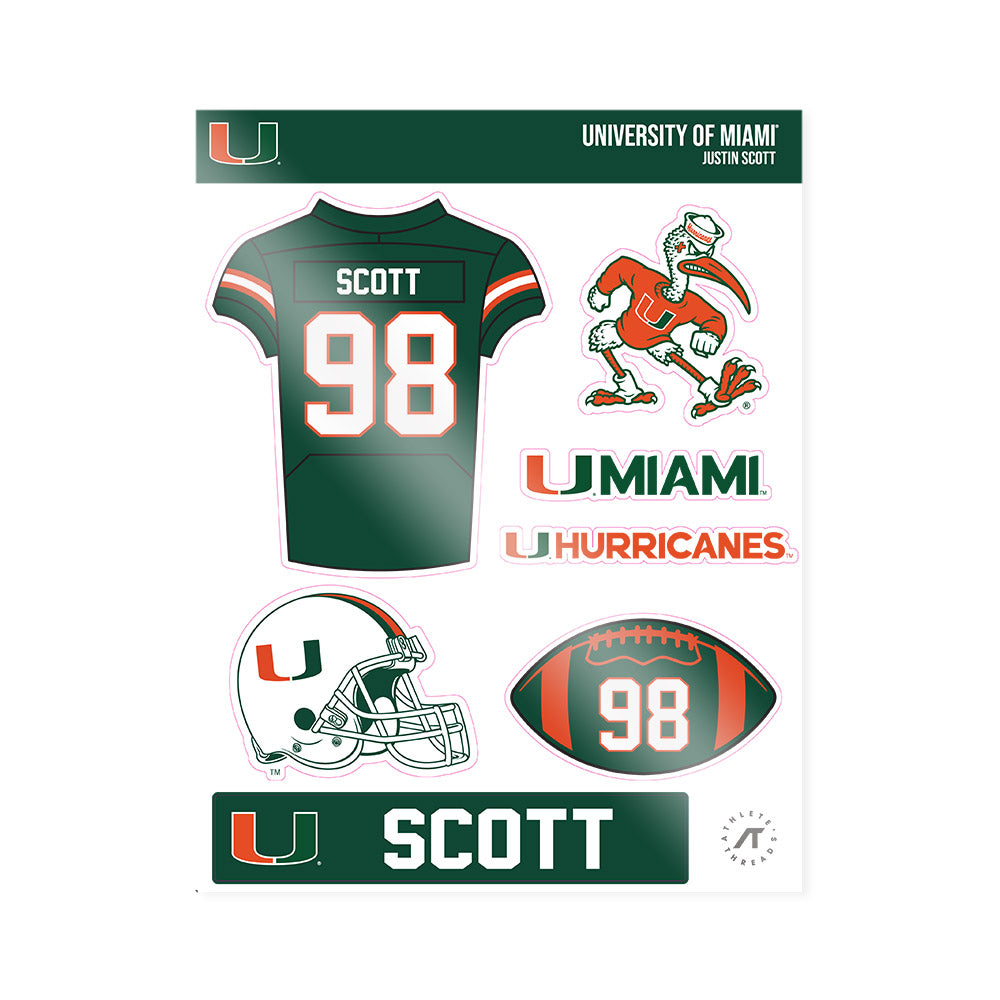 Miami - NCAA Football : Justin Scott - Sticker Sheet-0