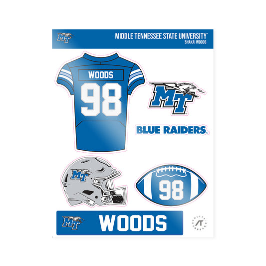 MTSU - NCAA Football : Shakai Woods - Sticker Sheet-0