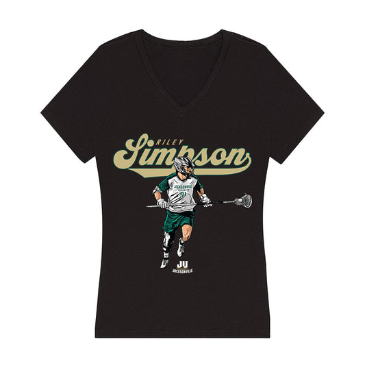 Jacksonville - NCAA Men's Lacrosse : Riley Simpson - Player Collage Women's V-Neck T-Shirt-0