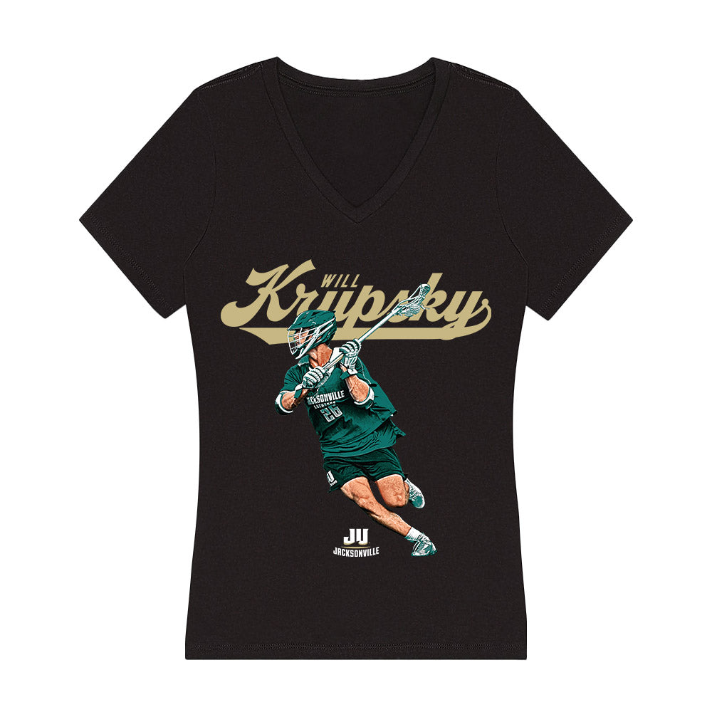 Jacksonville - NCAA Men's Lacrosse : Will Krupsky - Player Collage Women's V-Neck T-Shirt-0