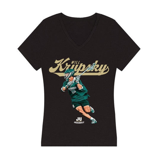 Jacksonville - NCAA Men's Lacrosse : Will Krupsky - Player Collage Women's V-Neck T-Shirt-0
