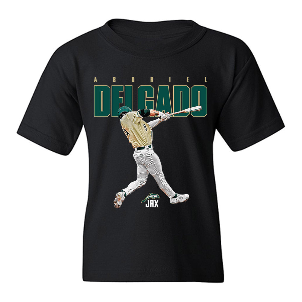Jacksonville - NCAA Baseball : Abdriel Delgado - Caricature Youth T-Shirt-0