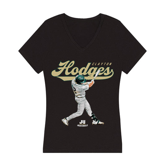 Jacksonville - NCAA Baseball : Clayton Hodges - Player Collage Women's V-Neck T-Shirt-0