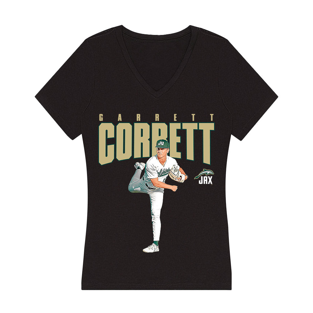 Jacksonville - NCAA Baseball : Garrett Corbett - Player Collage Women's V-Neck T-Shirt-0