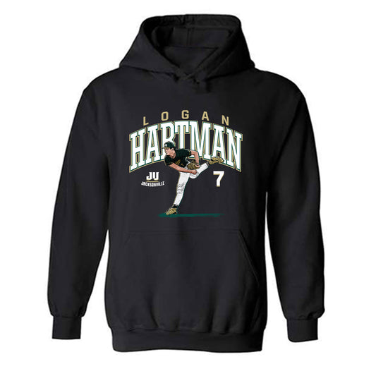 Jacksonville - NCAA Baseball : Logan Hartman - Caricature Hooded Sweatshirt-0