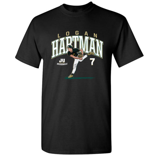 Jacksonville - NCAA Baseball : Logan Hartman - Caricature T-Shirt-0