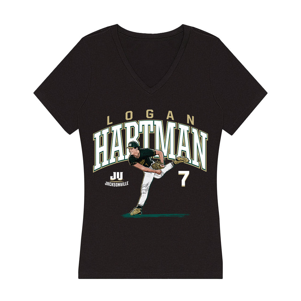 Jacksonville - NCAA Baseball : Logan Hartman - Women's V-Neck T-Shirt-0