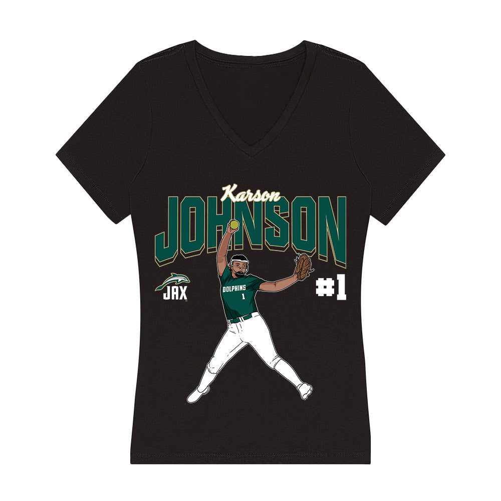 Jacksonville - NCAA Softball : Karson Johnson - Player Collage Women's V-Neck T-Shirt-0