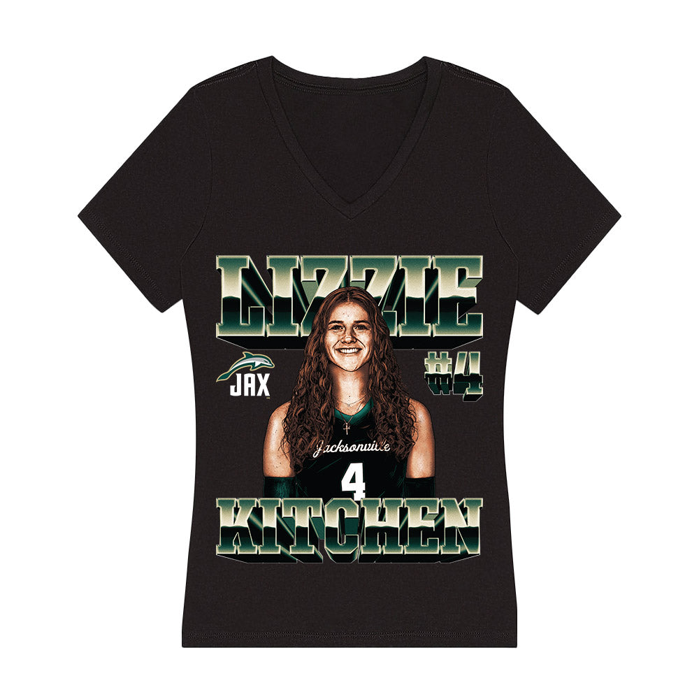 Jacksonville - NCAA Women's Volleyball : Lizzie Kitchen - Player Collage Women's V-Neck T-Shirt-0