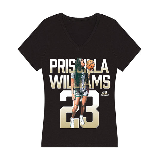 Jacksonville - NCAA Women's Basketball : Priscilla Williams - Player Collage Women's V-Neck T-Shirt-0