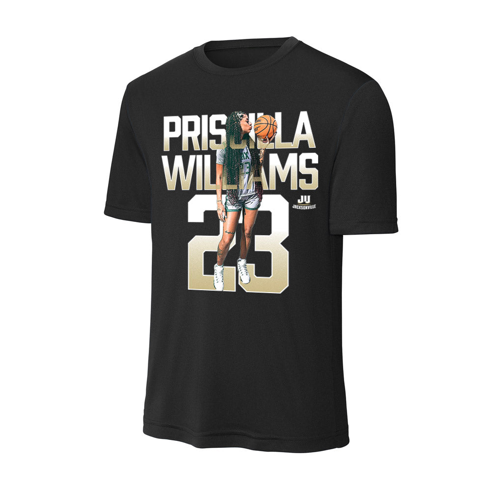 Jacksonville - NCAA Women's Basketball : Priscilla Williams - Player Collage Activewear T-Shirt-0