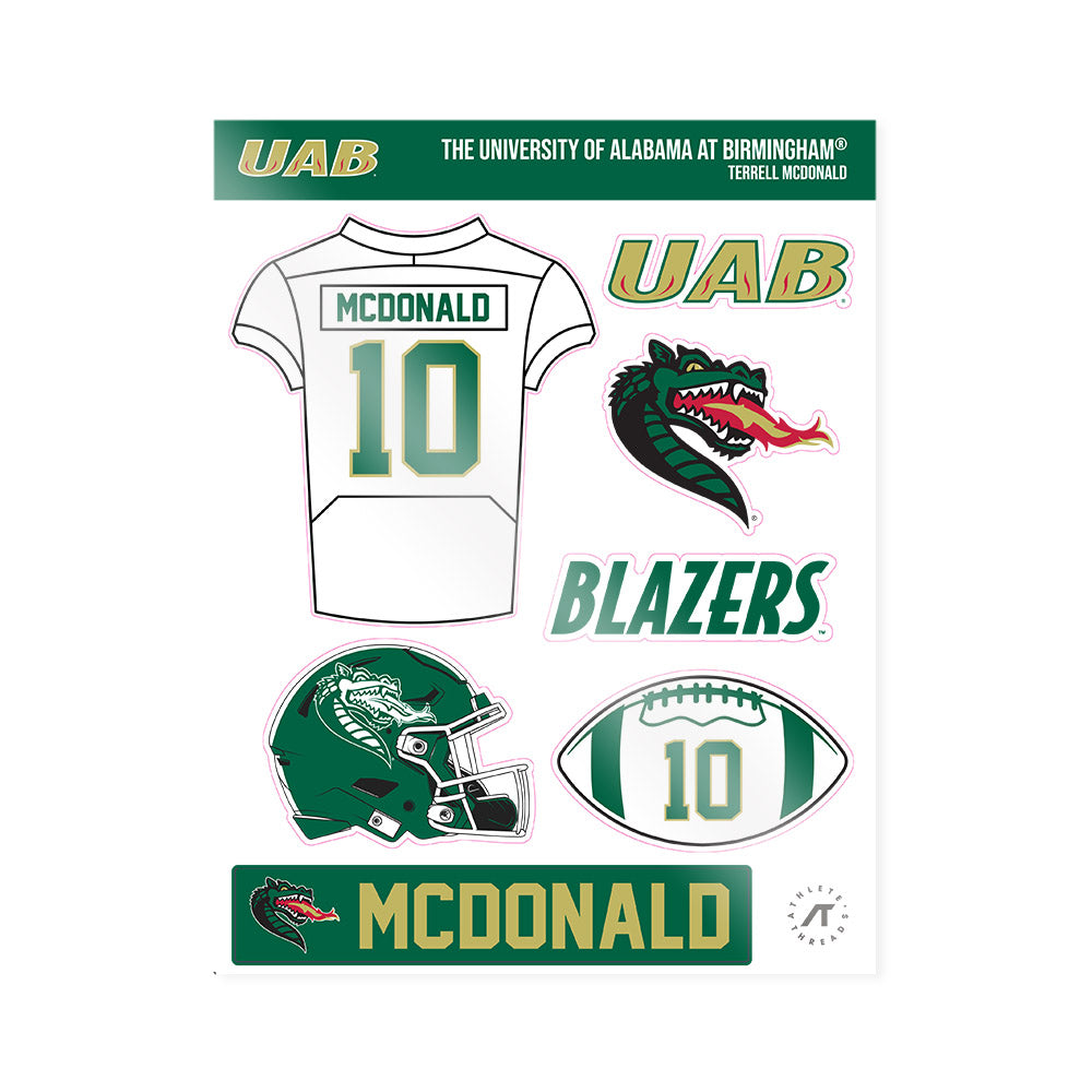 UAB - NCAA Football : Terrell McDonald - Sticker Sheet-0