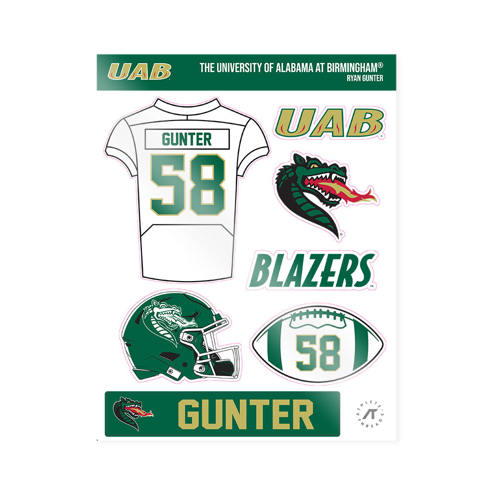 UAB - NCAA Football : Ryan Gunter - Sticker Sheet-0