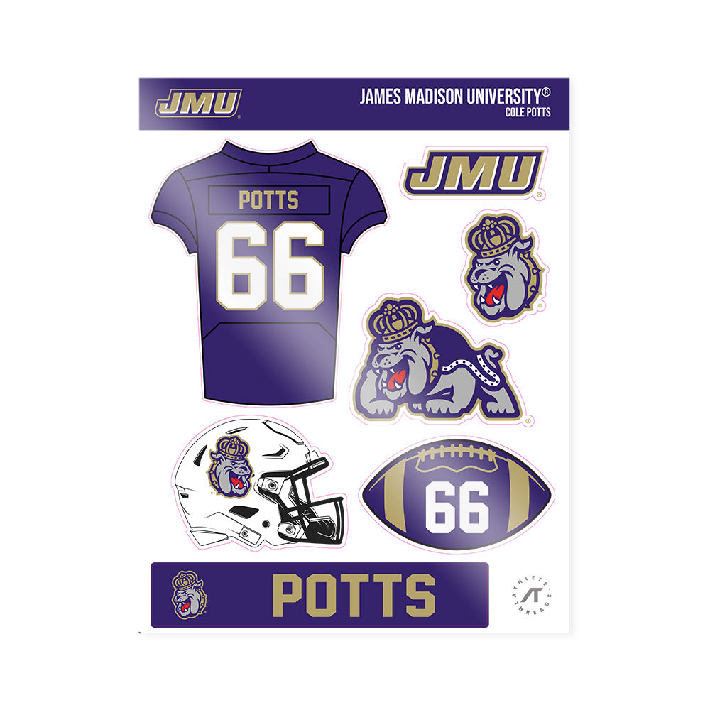 JMU - NCAA Football : Cole Potts - Sticker Sheet-0