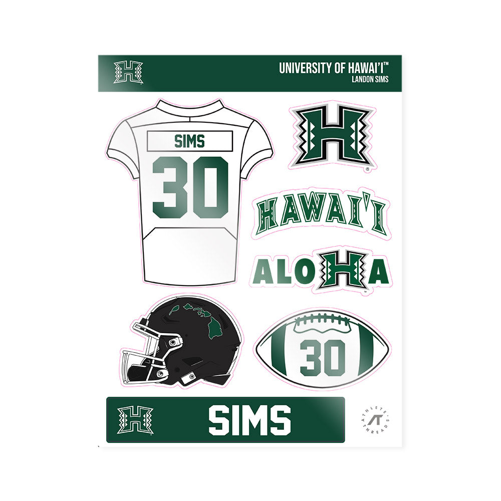 Hawaii - NCAA Football : Landon Sims - Sticker Sheet-0