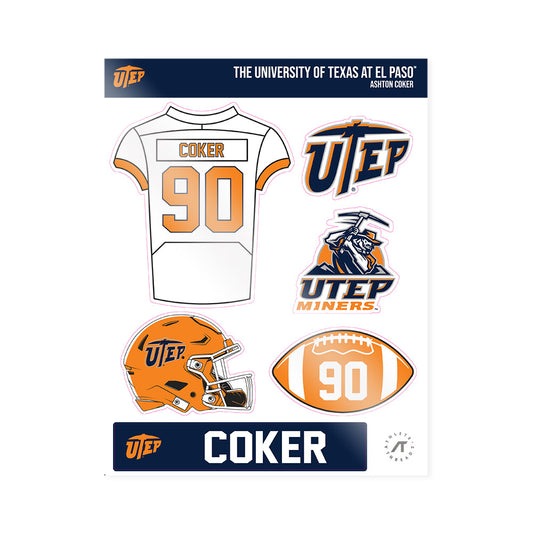 UTEP - NCAA Football : Ashton Coker - Sticker Sheet-0