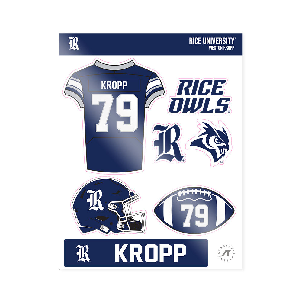 Rice - NCAA Football : Weston Kropp - Sticker Sheet-0