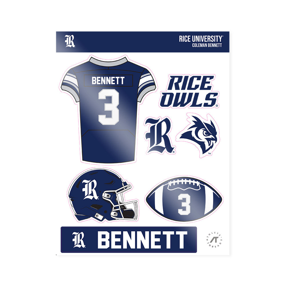 Rice - NCAA Football : Coleman Bennett - Sticker Sheet-0