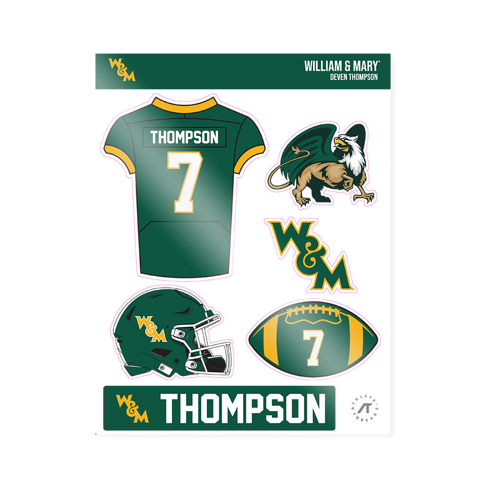 William & Mary - NCAA Football : Deven Thompson - Sticker Sheet-0