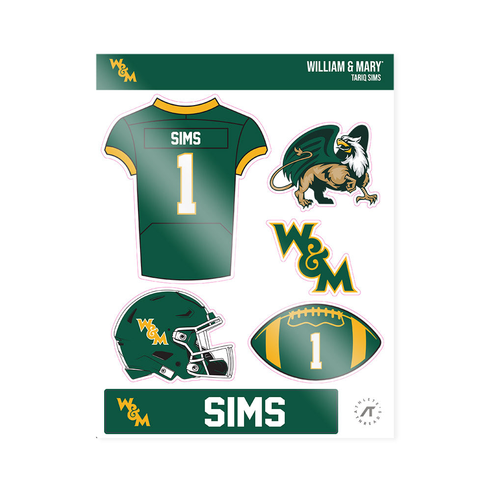 William & Mary - NCAA Football : Tariq Sims - Sticker Sheet-0